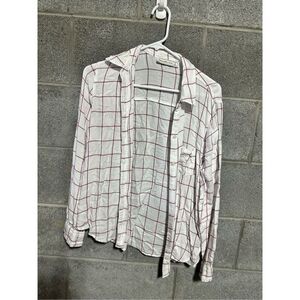 Abercrombie & Fitch White Strips Long Sleeve Collared T Shirt White Large